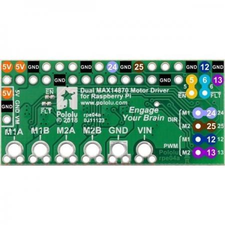 디바이스마트,오픈소스/코딩교육 > 라즈베리파이 > 라즈베리파이 확장보드/HAT,Pololu,Dual MAX14870 Motor Driver for Raspberry Pi (Partial Kit) #3758,40 핀 GPIO 헤더가있는 최신 버전의 Raspberry Pi 용 / Maxim의 MAX14870 H- 브리지 모터 드라이버 IC 2 개 탑재 / 모터 공급 전압 : 4.5V ~ 36V  / 모터 당 1.7A 연속 (2.5A 피크) / 조립 및 납땜이 필요한 반제품(키트)