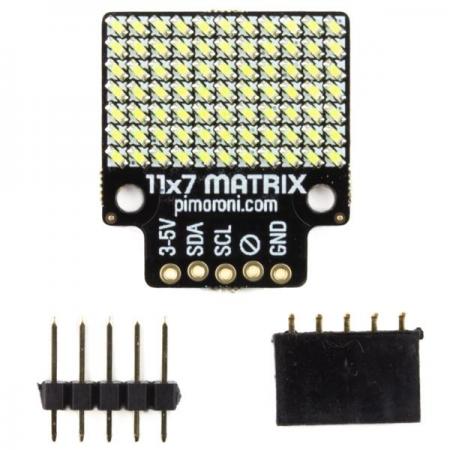 디바이스마트,MCU보드/전자키트 > 디스플레이 > 도트매트릭스,Pimoroni,11x7 LED Matrix Breakout [PIM442],Raspberry Pi, Arduino 호환 / 77 개의 개별적으로 제어 가능한 밝은 흰색 LED 매트릭스 / 스크롤 텍스트, 애니메이션, 막대 그래프 또는 일반적인 일루미네이션에 적합 / I2C