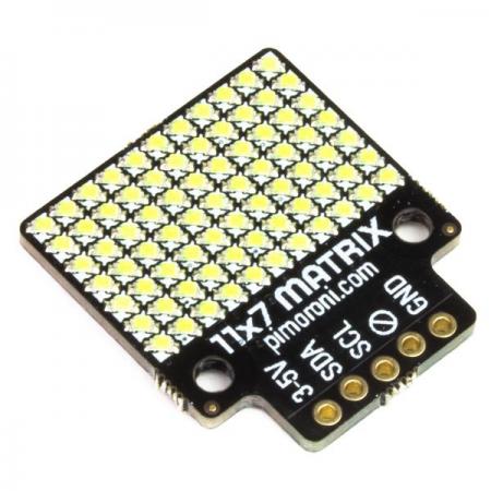 디바이스마트,MCU보드/전자키트 > 디스플레이 > 도트매트릭스,Pimoroni,11x7 LED Matrix Breakout [PIM442],Raspberry Pi, Arduino 호환 / 77 개의 개별적으로 제어 가능한 밝은 흰색 LED 매트릭스 / 스크롤 텍스트, 애니메이션, 막대 그래프 또는 일반적인 일루미네이션에 적합 / I2C