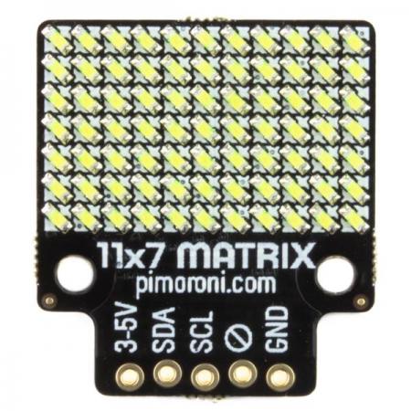 디바이스마트,MCU보드/전자키트 > 디스플레이 > 도트매트릭스,Pimoroni,11x7 LED Matrix Breakout [PIM442],Raspberry Pi, Arduino 호환 / 77 개의 개별적으로 제어 가능한 밝은 흰색 LED 매트릭스 / 스크롤 텍스트, 애니메이션, 막대 그래프 또는 일반적인 일루미네이션에 적합 / I2C