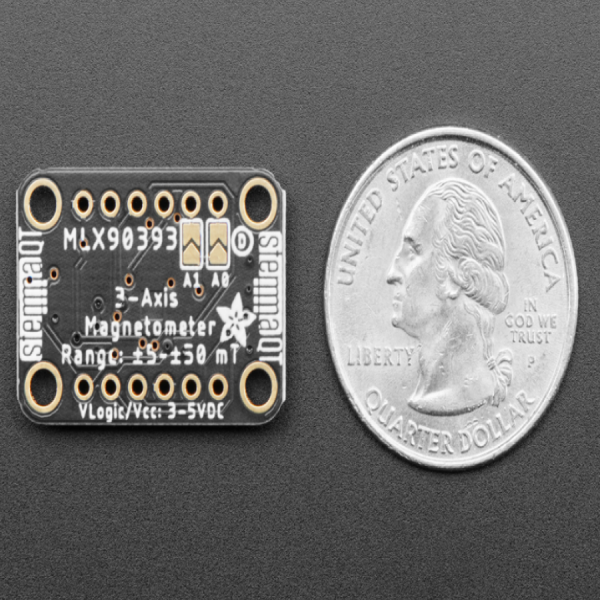 디바이스마트,오픈소스/코딩교육,Adafruit,Adafruit Wide-Range Triple-axis Magnetometer - MLX90393 - STEMMA QT [ada-4022],광대역 3 축 지자계 센서 / 3축 방향으로 ±5mT 에서 ±50mT 까지의 범위에서 16비트로 측정이 가능 / 자석 및 자기방향 감지에 탁월 / 3V 또는 5V 마이크로 컨트롤러 호환 / 3.3V 전원 공급 / I2C