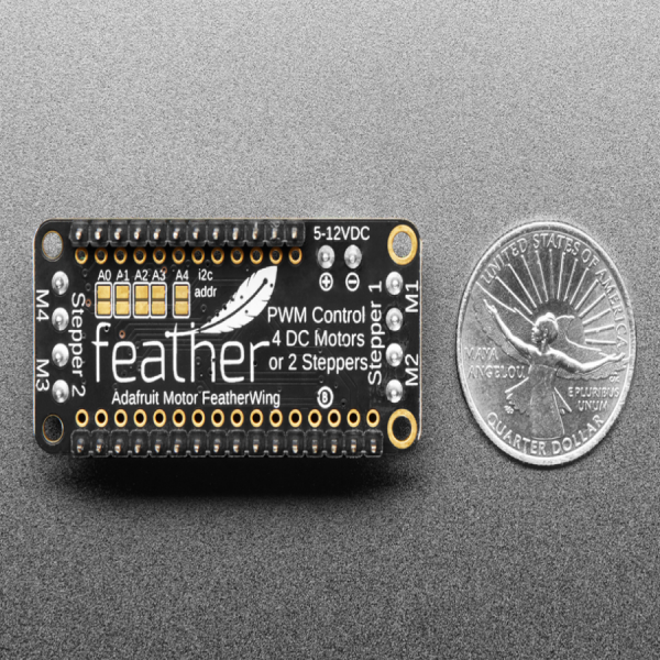 디바이스마트,MCU보드/전자키트 > 버튼/스위치/제어/RTC > 모터/모터컨트롤,Adafruit,Assembled DC Motor + Stepper FeatherWing Add-on [ada-3243],DC 모터 및 스텝모터 드라이버 피더윙 보드 / 4.5VDC ~ 13.5VDC에서 모터 구동 / 전용 PWM 드라이버 칩 장착 / 헤더납땜 불필요