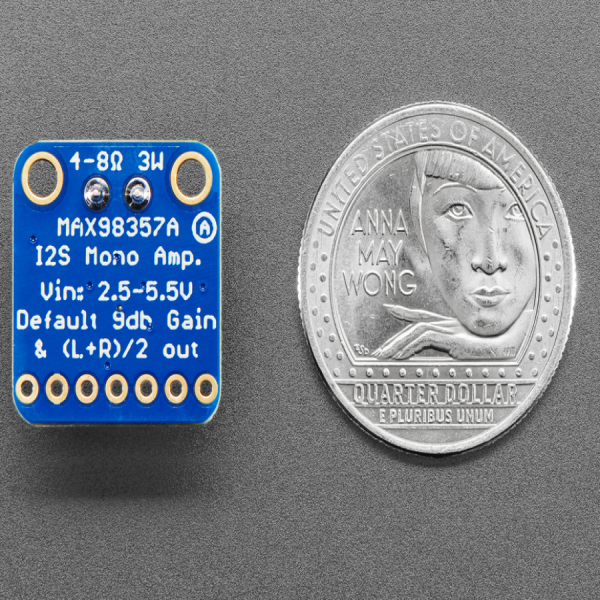 디바이스마트,MCU보드/전자키트 > 음악/앰프/녹음 > 앰프/증폭,Adafruit,Adafruit I2S 3W Class D Amplifier Breakout - MAX98357A [ada-3006],라즈베리파이 호환 / 표준 I2S 디지털 오디오 입력 사용 / 출력 전력 : 4Ω에서 3.2W, 10 % THD, 8Ω에서 1.8W, 10 % THD, 5V 공급 / PSRR : 77KHz @ 1KHz / D 컨트롤러러: 2.7V-5.5VDC에서 동작 / 스피커와 바로 연결되어 사용