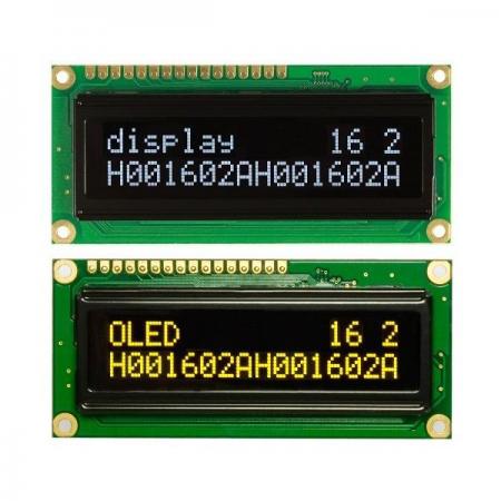 디바이스마트,LED/LCD > LCD 캐릭터/그래픽 > 캐릭터 LCD,가나시이스,LEC1621-Y56,16x2 Line OLED, Yellow color, Size: 80 x 36 x 9.5mm, 4/8bit parallel, 3/4 wire SPI, I2C Interface 지원, English, Western European, Russian, Jappanese Font 지원, 3.3V~5.5V 동작전압, -40oC ~ 80oC 동작온도 16x2 Line Mono 캐릭터 LCD 호환 가능