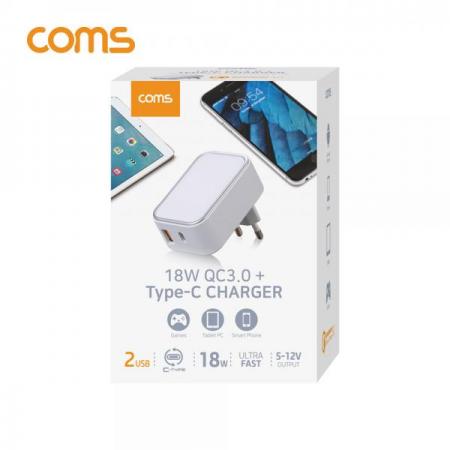 디바이스마트,컴퓨터/모바일/가전 > 스마트폰/스마트기기 > 충전기/보조배터리 > 멀티충전기,Coms,퀵차지 듀얼포트 멀티 고속충전기 2Port (18W / QC 3.0 / USB PD / USB 3.1 Type C) [KT300],퀵차지 듀얼포트 멀티 고속충전기 2Port (18W / QC 3.0 / USB PD / USB 3.1 Type C)