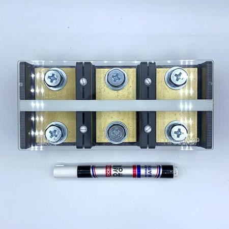 디바이스마트,커넥터/PCB > 터미널블럭 > 단자대 타입 > 고정식 단자대,한영넉스,단자대-HYT-5003,한영넉스 고정식 단자대 / HYT series / 전압: 600V / 전류: 500A / 볼트사이즈:M12 / pitch:68.9mm / 3핀