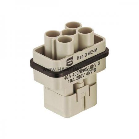 디바이스마트,커넥터/PCB > 산업/의료/방수 커넥터 > Han® 산업용 커넥터 > 인서트,하팅(HARTING),09120063041,제품시리즈: Han® Q / 터미네이션방법: 크림프 / 젠더: Male / 핀수: 4 / 정격 전류: 40A / 정격 전압: 600V