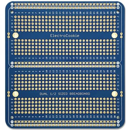 디바이스마트,커넥터/PCB > PCB기판/관련상품 > 만능기판 (양면) > 원형홀 만능기판,일렉트로쿠키,PCB보드 브레드보드형 만능기판 Dual Half Size(아두이노 및 개발용)- 97x89mm 블루,브레드보드로 검증한 회로를 영구버전으로 제작 할 수 있는 만능기판 / 양면 금도금