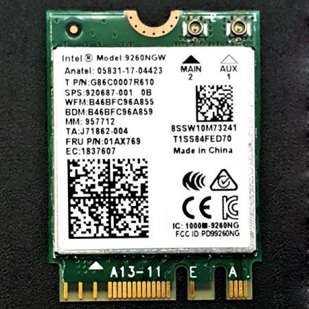 디바이스마트,MCU보드/전자키트 > 통신/네트워크 > 와이파이,SZH,무선 랜 카드 intel 9260AC 1.73Gbps [SZH-IWA004],인텔의 무선 랜카드 입니다.  M.2 2230, M.2 1216에 사용 가능합니다. 2.4GHz, 5GHz, 1.73Gbps , 802.11ac 규격입니다.