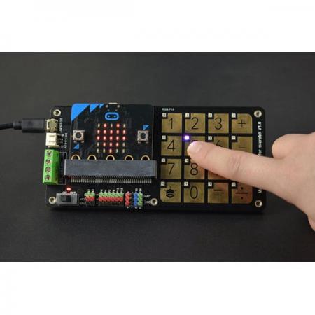 디바이스마트,오픈소스/코딩교육 > Micro:Bit > 마이크로비트 확장/변환보드,DFROBOT,마이크로비트 수학게임 및 자동제어 터치 키보드 (V1.0) [MBT0016],16개의 프로그래밍 가능한 터치 키보드 / RGB LED / 3.5 ~ 5.5V DC / 136mm × 65mm / 5.35 × 2.56inch