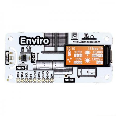 디바이스마트,MCU보드/전자키트 > 센서모듈 > 온도/습도 > 온습도겸용,Pimoroni,Enviro for Raspberry Pi – Enviro [PIM486],라즈베리파이용 환경센서 모듈 / 실내 모니터링에 적합 / 온도, 압력, 습도, 조명 및 소음 수준을 측정 / 0.96인치 컬러 LCD를 탑재 / 모든 40 핀 헤더 Raspberry Pi 모델과 호환