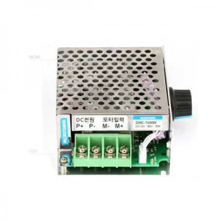 디바이스마트,기계/제어/로봇/모터 > 모터드라이버 > DC모터 드라이버 > 500W 이상 DC모터 드라이버,MotorBank,고출력 1500W DC모터 스피드 컨트롤러 12~50v,30A (DMC-1500W),1500W / DC 모터 스피드 컨트롤러 / PWM 제어 / 출력(Output) : 1500W 단방향 속도 조절 / 사용전압 : DC12V 모터, DC24V ~ 50V 모터 사용 / High Power MOSFET 30A