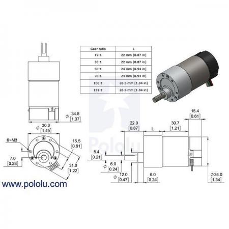 디바이스마트,기계/제어/로봇/모터 > 모터류 > DC기어드모터 > 브랜드(Pololu) DC기어드모터,Pololu,30:1 Metal Gearmotor 37Dx68L mm 24V with 64 CPR Encoder (Helical Pinion) #4692,24V 브러시 DC모터 / 64 CPR 엔코더 장착 / 50 : 1기어비 / 37Dx68L mm / 무부하 성능: 330 RPM, 100 mA / 소음을 줄이고 효율을 높인 헬리컬피니언 사용