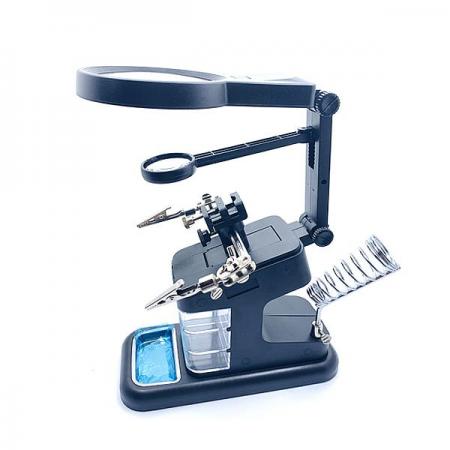 디바이스마트,수공구/전자공구/전동공구 > 전자공구 > PCB작업공구 > PCB 작업대,SZH,다기능 수리 스테이션 (검정) [SZH-JA001],TH-7026 / 다기능 수리 스테이션 (검정) / 인두기 고정 홀더 / 확대경 2개 3x, 4.5x, 25x / LED 링조명 지원 / 고정용 악어클립 2개 / 3개의 소형 부품 선반 탑재