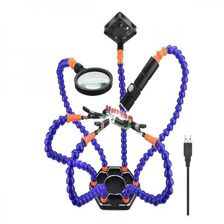 디바이스마트,수공구/전자공구/전동공구 > 전자공구 > PCB작업공구 > PCB 작업대,SZH,플렉시블 써드핸드6개+작업대 (조명1,확대경1,팬1)[SZH-JA008],플렉시블 써드핸드 6개 / 고정 작업대 1개 / 확대경 1개 / 손전등 1개 / 미니 팬 1개 / 납땜 또는 수리 작업에 유용