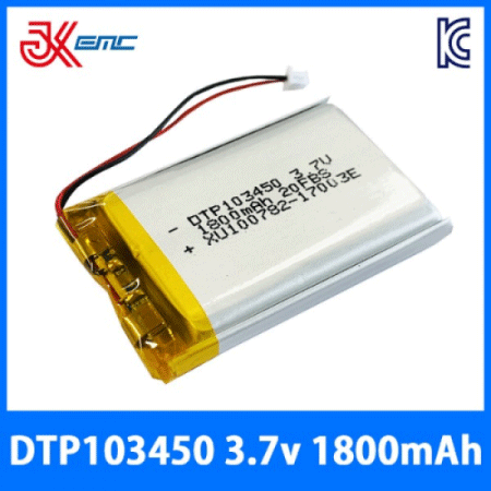 디바이스마트,전원/파워/배터리 > 배터리/배터리홀더 > 배터리팩 Pack > 리튬폴리머 Li-Po,(주)제이케이이엠씨,리튬폴리머 배터리 DTP103450 3.7V 1800mAh KC인증,리튬폴리머 배터리 / 전압: 3.7V / 용량: 1800mAh