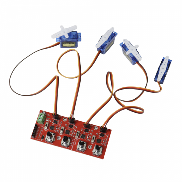 디바이스마트,기계/제어/로봇/모터 > 모터드라이버 > 서보모터 드라이버,LK EMBEDDED,[4채널 서보모터 컨트롤러 with SG-90 서보모터 4pcs],93mm X 39mm / 제어전원 : DC 3.3V ~ 5V / 서보모터 전원 : DC 4.8V ~ 6V / 소모전류 : Max 100mA