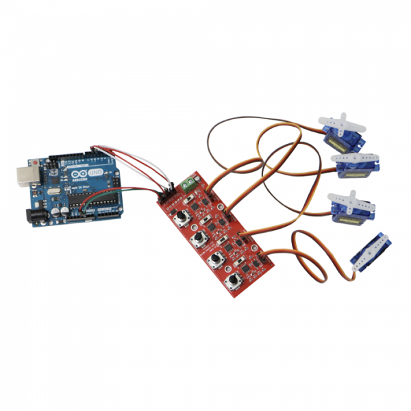 디바이스마트,기계/제어/로봇/모터 > 모터드라이버 > 서보모터 드라이버,LK EMBEDDED,[4채널 서보모터 컨트롤러 with SG-90 서보모터 4pcs],93mm X 39mm / 제어전원 : DC 3.3V ~ 5V / 서보모터 전원 : DC 4.8V ~ 6V / 소모전류 : Max 100mA