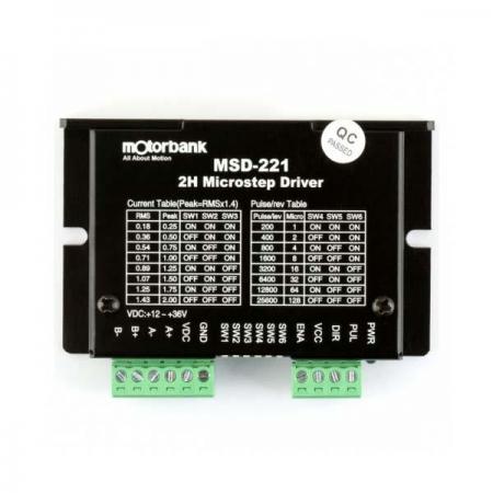 디바이스마트,기계/제어/로봇/모터 > 모터드라이버 > 스텝모터 드라이버 > 브랜드(모터뱅크) 스텝모터 드라이버,MotorBank,고속까지 탈조 없는 2상 스텝모터 드라이버 MSD-221 정현파 PID제어,126분주 마이크로스텝 DC18~36V 2A(Max.) 고성능 탈조방지 PID제어 및 저진동 저소음 정현파 제어 MSD-221 86x55x20mm 90g
