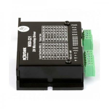 디바이스마트,기계/제어/로봇/모터 > 모터드라이버 > 스텝모터 드라이버 > 브랜드(모터뱅크) 스텝모터 드라이버,MotorBank,고속까지 탈조 없는 2상 스텝모터 드라이버 MSD-221 정현파 PID제어,126분주 마이크로스텝 DC18~36V 2A(Max.) 고성능 탈조방지 PID제어 및 저진동 저소음 정현파 제어 MSD-221 86x55x20mm 90g