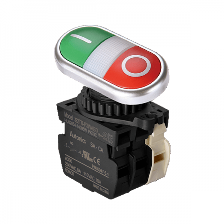 디바이스마트,스위치/부저/전기부품 > 산업용 스위치/제어 기기 > 제어/안전 스위치 > 누름버튼 스위치(25파이 이상),(주)오토닉스,Ø22/25 I/O 누름버튼 스위치 [S2TR-P3WABDM],S2TR Series / [조광형] 돌출형 / 접점블록: 구형 / A접점 1개, B접점 1개 / AC/DC 전압형 / LED블록 소비전류: 20mA이하 / IP50 ★재고 없을 시 10일 이상소요