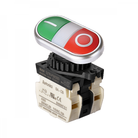 디바이스마트,스위치/부저/전기부품 > 산업용 스위치/제어 기기 > 제어/안전 스위치 > 누름버튼 스위치(25파이 이상),(주)오토닉스,Ø22/25 I/O 누름버튼 스위치 [S2TR-P3W2BDM],S2TR Series / [조광형] 돌출형 / 접점블록: 구형 / B접점 2개 / AC/DC 전압형 / LED블록 소비전류: 20mA이하 / IP50 ★재고 없을 시 10일 이상소요