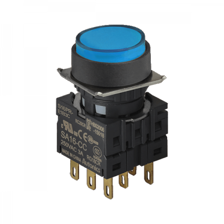 디바이스마트,스위치/부저/전기부품 > 산업용 스위치/제어 기기 > 제어/안전 스위치 > 누름버튼 스위치(22파이 이하),(주)오토닉스,16파이 누름버튼 스위치 S16PR-E2B3C,원형 / 청색 / 비복귀형 / C접점 3개 / 전원전압,전류: 250VAC~/3A / IP65(IEC 규격) ★재고 없을 시 10일 이상소요