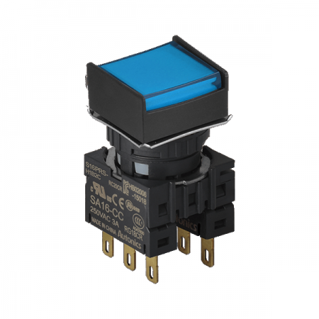 디바이스마트,스위치/부저/전기부품 > 산업용 스위치/제어 기기 > 제어/안전 스위치 > 누름버튼 스위치(22파이 이하),(주)오토닉스,16파이 누름버튼 스위치 S16PRS-H2B2C,정사각형 / 청색 / 비복귀형 / C접점 2개 / 전원전압,전류: 250VAC~/3A / IP65(IEC 규격) ★재고 없을 시 10일 이상소요