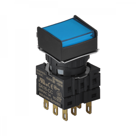 디바이스마트,스위치/부저/전기부품 > 산업용 스위치/제어 기기 > 제어/안전 스위치 > 누름버튼 스위치(22파이 이하),(주)오토닉스,16파이 누름버튼 스위치 S16PRS-H2B3C,정사각형 / 청색 / 비복귀형 / C접점 3개 / 전원전압,전류: 250VAC~/3A / IP65(IEC 규격) ★재고 없을 시 10일 이상소요