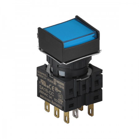 디바이스마트,스위치/부저/전기부품 > 산업용 스위치/제어 기기 > 제어/안전 스위치 > 누름버튼 스위치(22파이 이하),(주)오토닉스,16파이 누름버튼 스위치 S16PRS-H3B2C12,정사각형 / 청색 / [조광형] 복귀형 / C접점 2개 / LED블록 정격전압: 12VDC / 전원전압,전류: 250VAC~/3A / IP65(IEC 규격) ★재고 없을 시 10일 이상소요