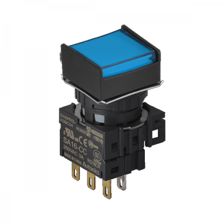 디바이스마트,스위치/부저/전기부품 > 산업용 스위치/제어 기기 > 제어/안전 스위치 > 누름버튼 스위치(22파이 이하),(주)오토닉스,16파이 누름버튼 스위치 S16PRS-H4BC12,정사각형 / 청색 / [조광형] 비복귀형 / C접점 1개 / LED블록 정격전압: 12VDC / 전원전압,전류: 250VAC~/3A / IP65(IEC 규격) ★재고 없을 시 10일 이상소요