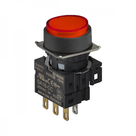 디바이스마트,스위치/부저/전기부품 > 산업용 스위치/제어 기기 > 제어/안전 스위치 > 누름버튼 스위치(22파이 이하),(주)오토닉스,16파이 누름버튼 스위치 S16PR-E4RC5,원형 / 적색 / [조광형] 비복귀형 / C접점 1개 / LED블록 정격전압: 5VDC / 전원전압,전류: 250VAC~/3A / IP65(IEC 규격) ★재고 없을 시 10일 이상소요