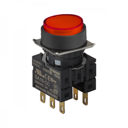 디바이스마트,스위치/부저/전기부품 > 산업용 스위치/제어 기기 > 제어/안전 스위치 > 누름버튼 스위치(22파이 이하),(주)오토닉스,16파이 누름버튼 스위치 S16PR-E2R2C,원형 / 적색 / 비복귀형 / C접점 2개 / 전원전압,전류: 250VAC~/3A / IP65(IEC 규격) ★재고 없을 시 10일 이상소요