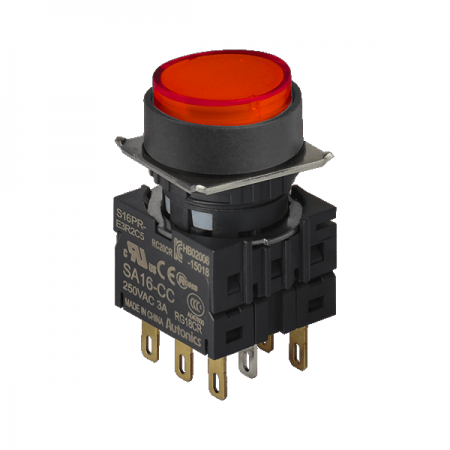 디바이스마트,스위치/부저/전기부품 > 산업용 스위치/제어 기기 > 제어/안전 스위치 > 누름버튼 스위치(22파이 이하),(주)오토닉스,16파이 누름버튼 스위치 S16PR-E3R2C5,원형 / 적색 / [조광형] 복귀형 / C접점 2개 / LED블록 정격전압: 5VDC / 전원전압,전류: 250VAC~/3A / IP65(IEC 규격) ★재고 없을 시 10일 이상소요
