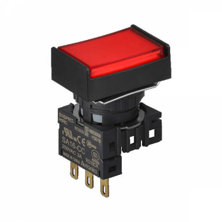 디바이스마트,스위치/부저/전기부품 > 산업용 스위치/제어 기기 > 제어/안전 스위치 > 누름버튼 스위치(22파이 이하),(주)오토닉스,16파이 누름버튼 스위치 S16PRT-H1RC,직사각형 / 적색 / 복귀형 / C접점 1개 / IP65(IEC 규격) / 전원전압,전류: 250VAC~/3A ★재고 없을 시 10일 이상소요