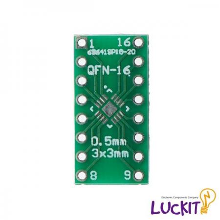 디바이스마트,커넥터/PCB > PCB기판/관련상품 > IC 변환기판 > QFN/MLF/MLP 변환기판,럭킷,QFN16, LGA16 양면 변환보드,QFN16 혹은 LGA16 IC를 DIP으로 변환하여 사용이 가능한 양면 변환보드 입니다 / 재질 : FR-4 / SIZE : 10.3 X 20.4 [MM]