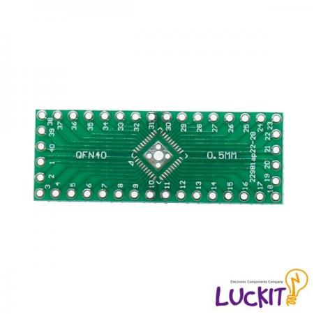 디바이스마트,커넥터/PCB > PCB기판/관련상품 > IC 변환기판 > QFN/MLF/MLP 변환기판,럭킷,QFN32, QFN40 양면 변환보드,QFP32 혹은 QFN40 IC를 DIP으로 변환하여 사용이 가능한 양면 변환보드 입니다 / 재질 : FR-4 / SIZE : 15.24 X 40.64 [MM]