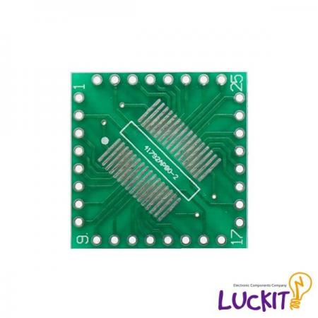 디바이스마트,커넥터/PCB > PCB기판/관련상품 > IC 변환기판 > QFP 변환기판,럭킷,QFP32, SSOP32 양면 변환보드,QFP32 혹은 SSOP32 IC를 DIP으로 변환하여 사용이 가능한 양면 변환보드 입니다 / 재질 : FR-4 / SIZE : 25.35 X 25.6 [MM]