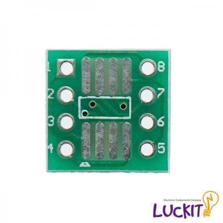 디바이스마트,커넥터/PCB > PCB기판/관련상품 > IC 변환기판 > SOP/TSOP 변환기판,럭킷,SOP8, SSOP8 양면 변환보드,SOP8 혹은 SSOP8 IC를 DIP으로 변환하여 사용이 가능한 양면 변환보드 입니다 / 재질 : FR-4 / SIZE : 12 X 12 [MM]