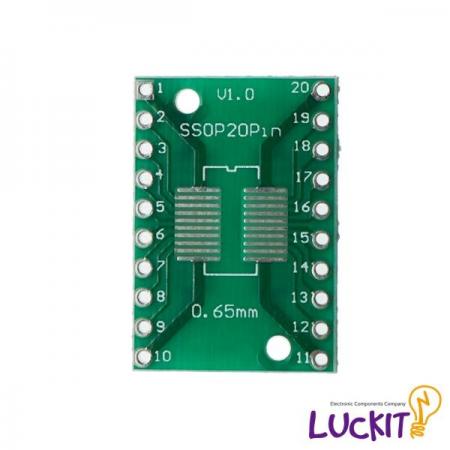 디바이스마트,커넥터/PCB > PCB기판/관련상품 > IC 변환기판 > SOP/TSOP 변환기판,럭킷,SOP20, SSOP20 양면 변환보드,SOP20 혹은 SSOP20 IC를 DIP으로 변환하여 사용이 가능한 양면 변환보드 입니다 / 재질 : FR-4 / SIZE : 17.78 X 25.4 [MM]