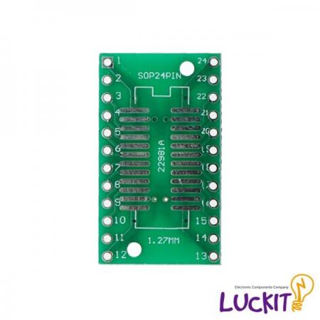 디바이스마트,커넥터/PCB > PCB기판/관련상품 > IC 변환기판 > SOP/TSOP 변환기판,럭킷,SOP24, SSOP24 양면 변환보드,SOP24 혹은 SSOP24 IC를 DIP으로 변환하여 사용이 가능한 양면 변환보드 입니다 / 재질 : FR-4 / SIZE : 17.78 X 30.48 [MM]