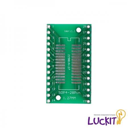 디바이스마트,커넥터/PCB > PCB기판/관련상품 > IC 변환기판 > SOP/TSOP 변환기판,럭킷,SOP28, SSOP28 양면 변환보드,SOP28 혹은 SSOP28 IC를 DIP으로 변환하여 사용이 가능한 양면 변환보드 입니다 / 재질 : FR-4 / SIZE : 20.3 X 35.5 [MM]