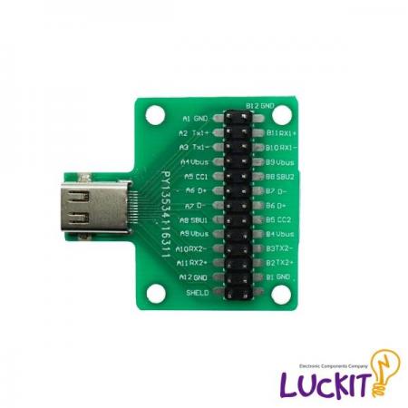 디바이스마트,커넥터/PCB > PCB기판/관련상품 > 특수기판 > 커넥터용 PCB,럭킷,USB3.1 C 타입 FEMALE 26P 변환보드,USB 3.1 C TYPE USB(MALE)를 연결하여 26PIN의 각 핀별로 테스트해볼수 있는 변환보드 입니다 / SIZE : 38 X 41 [MM]