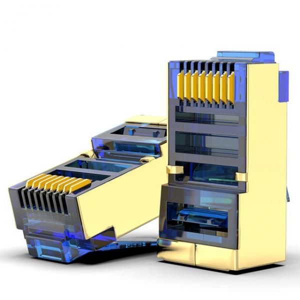 RJ-45 브라스 쉴드 금도금 커넥터 블루 10EA [SZH-LAN32]