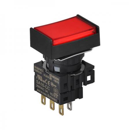 디바이스마트,스위치/부저/전기부품 > 산업용 스위치/제어 기기 > 제어/안전 스위치 > 누름버튼 스위치(22파이 이하),(주)오토닉스,16파이 누름버튼 스위치 S16PRT-H3RC5,직사각형 / 적색 / [조광형] 복귀형 / C접점 1개 / LED블록 정격전압: 5VDC / 전원전압,전류: 250VAC~/3A / IP65(IEC 규격) ★재고 없을 시 10일 이상소요