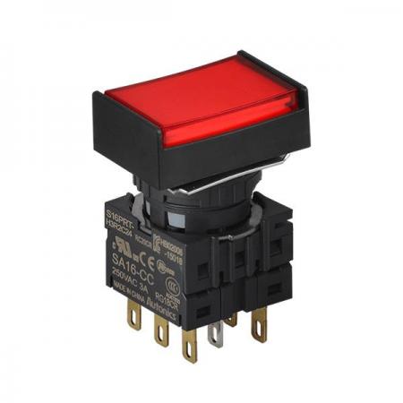 디바이스마트,스위치/부저/전기부품 > 산업용 스위치/제어 기기 > 제어/안전 스위치 > 누름버튼 스위치(22파이 이하),(주)오토닉스,16파이 누름버튼 스위치 S16PRT-H3R2C5,직사각형 / 적색 / [조광형] 복귀형 / C접점 2개 / LED블록 정격전압: 5VDC / 전원전압,전류: 250VAC~/3A / IP65(IEC 규격) ★재고 없을 시 10일 이상소요