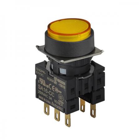 디바이스마트,스위치/부저/전기부품 > 산업용 스위치/제어 기기 > 제어/안전 스위치 > 누름버튼 스위치(22파이 이하),(주)오토닉스,16파이 누름버튼 스위치 S16PR-E1Y2C,원형 / 황색 / 복귀형 / C접점 2개 / IP65(IEC 규격) / 전원전압,전류: 250VAC~/3A ★재고 없을 시 10일 이상소요