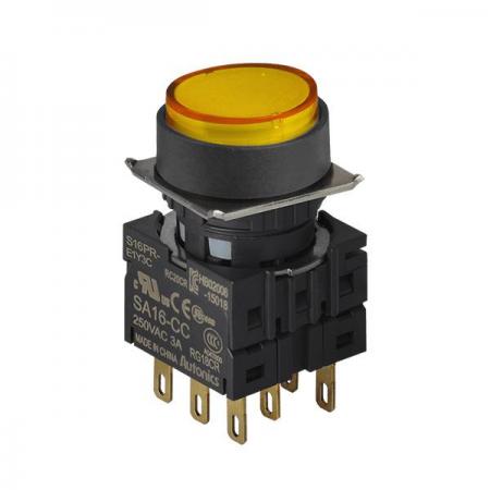 디바이스마트,스위치/부저/전기부품 > 산업용 스위치/제어 기기 > 제어/안전 스위치 > 누름버튼 스위치(22파이 이하),(주)오토닉스,16파이 누름버튼 스위치 S16PR-E1Y3C,원형 / 황색 / 복귀형 / C접점 3개 / IP65(IEC 규격) / 전원전압,전류: 250VAC~/3A ★재고 없을 시 10일 이상소요
