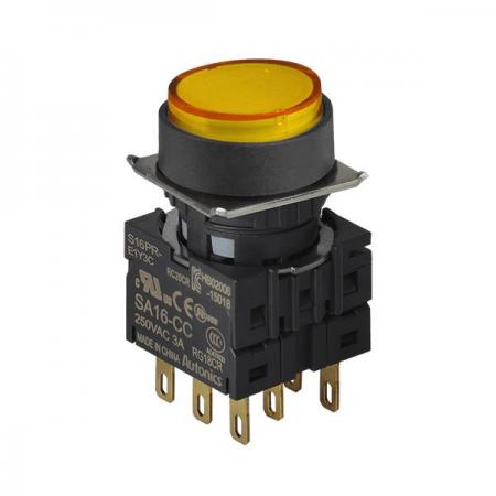 디바이스마트,스위치/부저/전기부품 > 산업용 스위치/제어 기기 > 제어/안전 스위치 > 누름버튼 스위치(22파이 이하),(주)오토닉스,16파이 누름버튼 스위치 S16PR-E2Y3C,원형 / 황색 / 비복귀형 / C접점 3개 / 전원전압,전류: 250VAC~/3A / IP65(IEC 규격) ★재고 없을 시 10일 이상소요