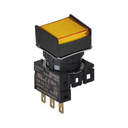 디바이스마트,스위치/부저/전기부품 > 산업용 스위치/제어 기기 > 제어/안전 스위치 > 누름버튼 스위치(22파이 이하),(주)오토닉스,16파이 누름버튼 스위치 S16PRS-H1YC,정사각형 / 황색 / 복귀형 / C접점 1개 / IP65(IEC 규격) / 전원전압,전류: 250VAC~/3A ★재고 없을 시 10일 이상소요